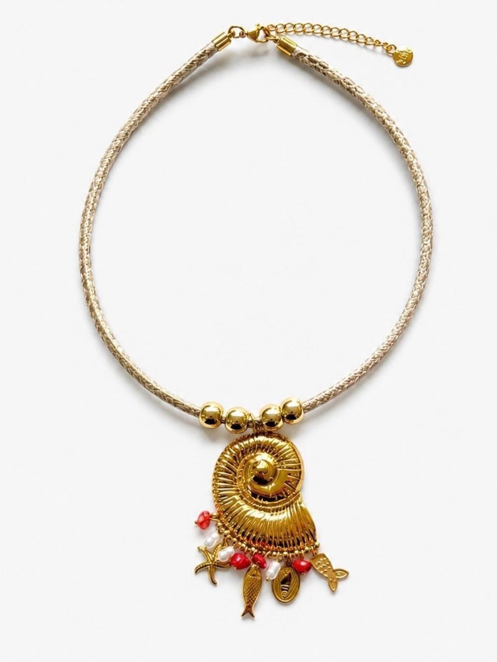 Gold Pendant Necklace with Coral and Pearl Bead Accents - Boho meets Coastal! - Picture 3 of 7